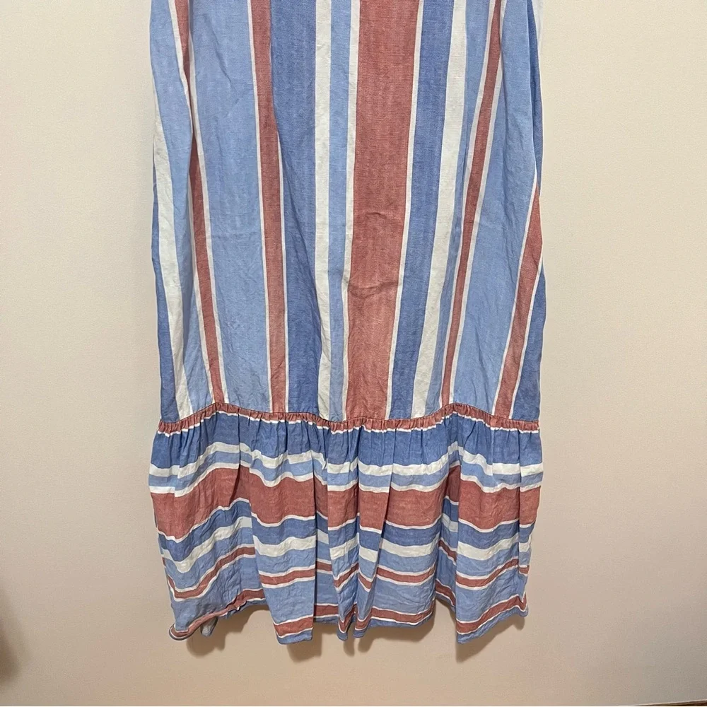 Zara Linen Blend Midi Striped Sundress Ruffle Hem 4th of July Americana Small - Picture 11 of 14